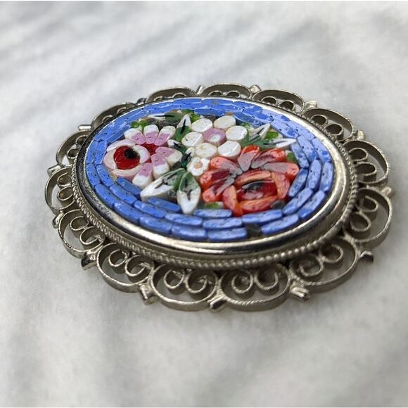 VINTAGE Italian micro mosaic brooch - Picture 4 of 4
